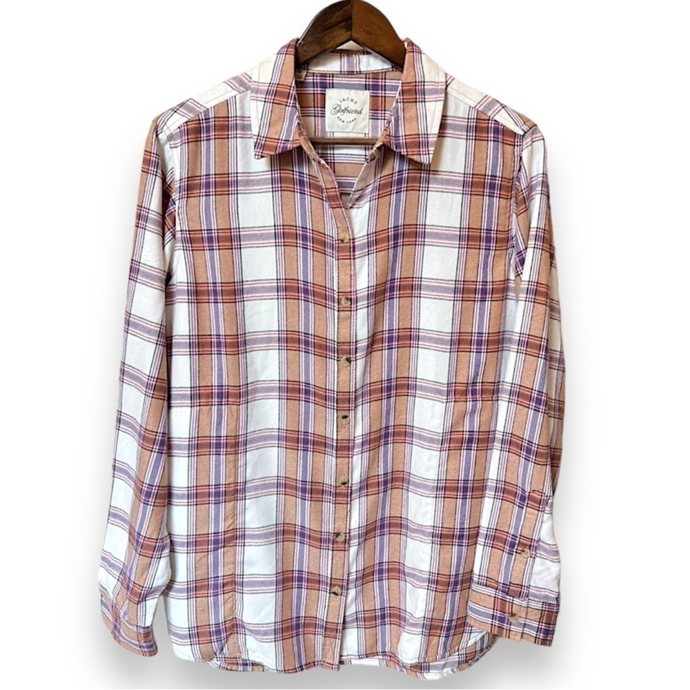 Jachs Girlfriend women’s flannel plaid shacket with pockets, buttondown, sz M